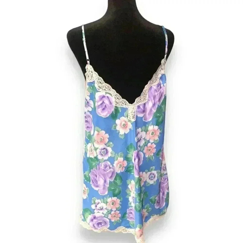 Vintage Victoria's Secret 80's/90's Gold Label Deep V Lace Floral Slip Dress - Picture 6 of 16